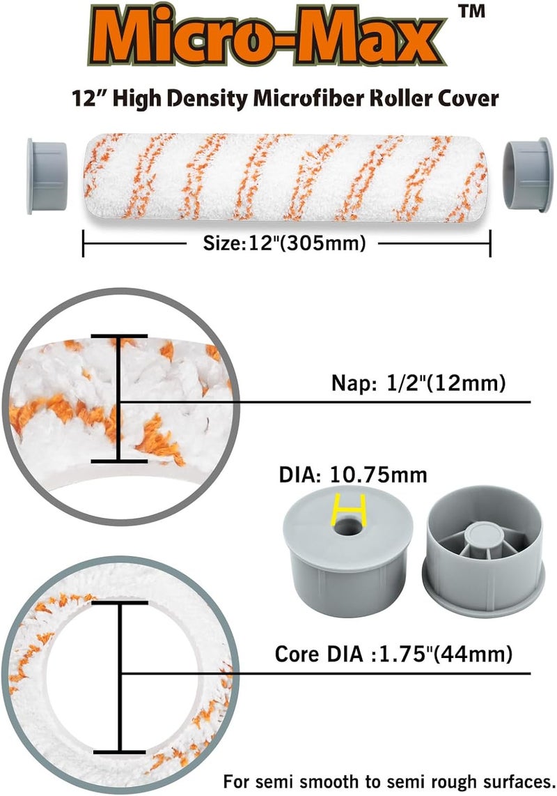 Rolling Dog 12 Inch Paint Roller Sleeves - 1/2" Medium Nap for Professional & DIY Projects, Semi-Smooth to Semi-Rough Walls and Ceilings - Image 2
